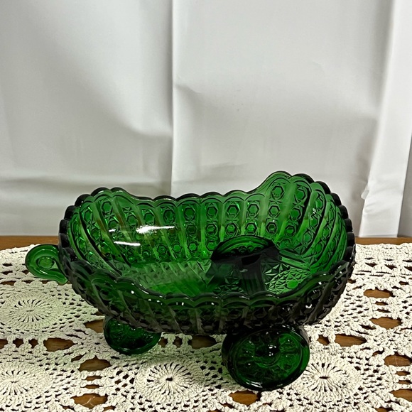 Vintage Dk Green Basket Glass Candy Dish - Picture 4 of 9